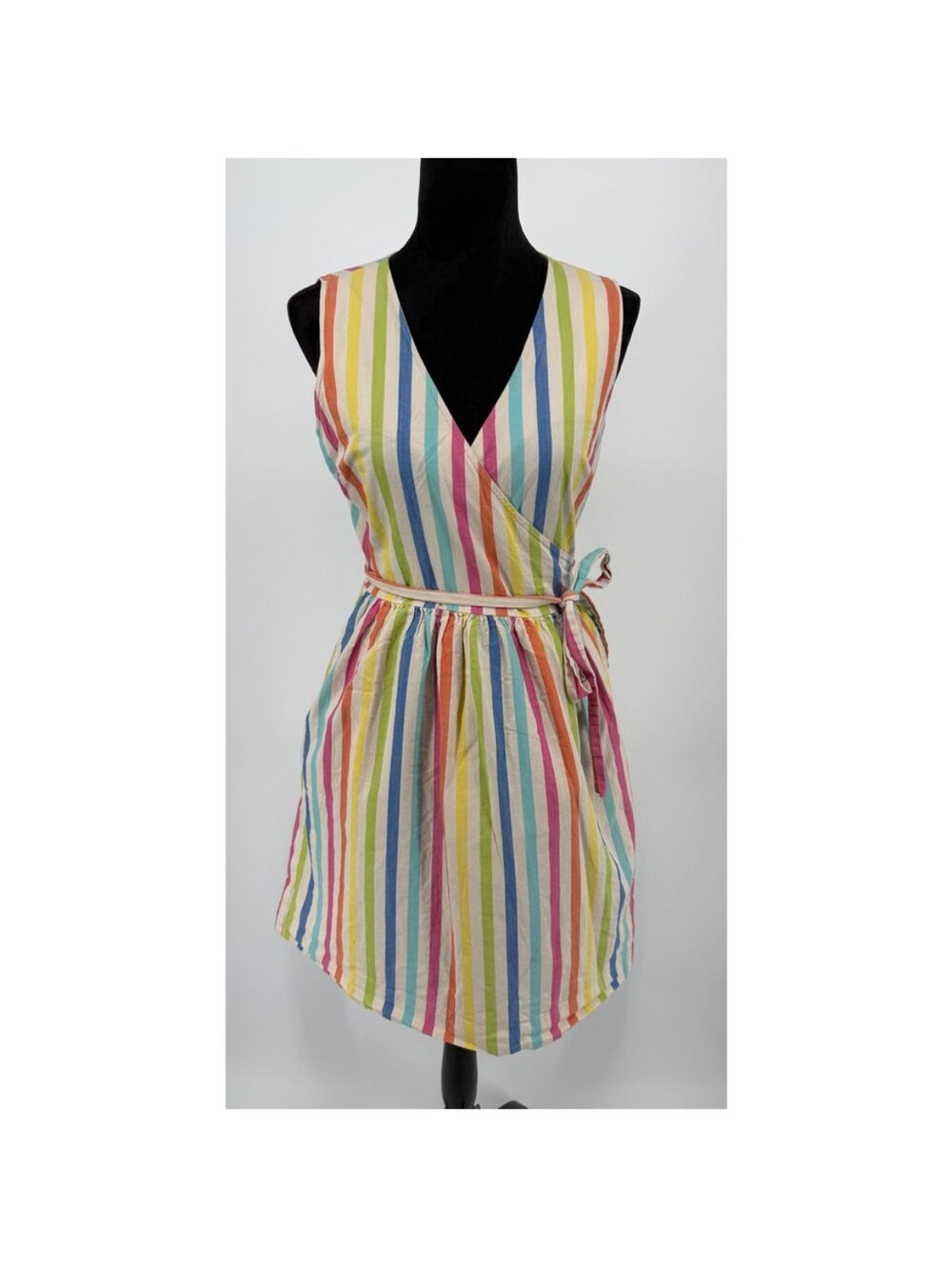 Tommy Hilfiger plus 24W Sleeveless Rainbow Stripe Wrap Dress pockets Cotton vaca